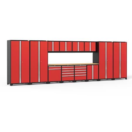 Newage Products Pro Series 14 Piece Garage Cabinet Set with Bamboo Top, Red 52251